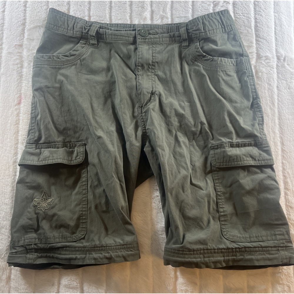 Boy Scouts Uniform Shorts Dark Green Size Youth 18 Adjustable Waist-EUC-BSA